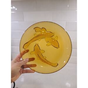 Vintage Amber Glass Koi Fish Dish / Plate – Pressed Glass, Made in Indonesia
